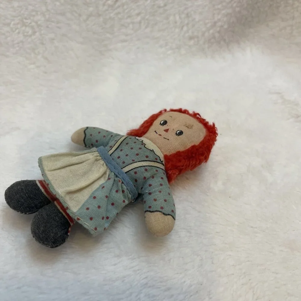 Vintage Mini Cloth Raggedy Ann Stuffed Doll w/ Removable Apron‎ 3.5